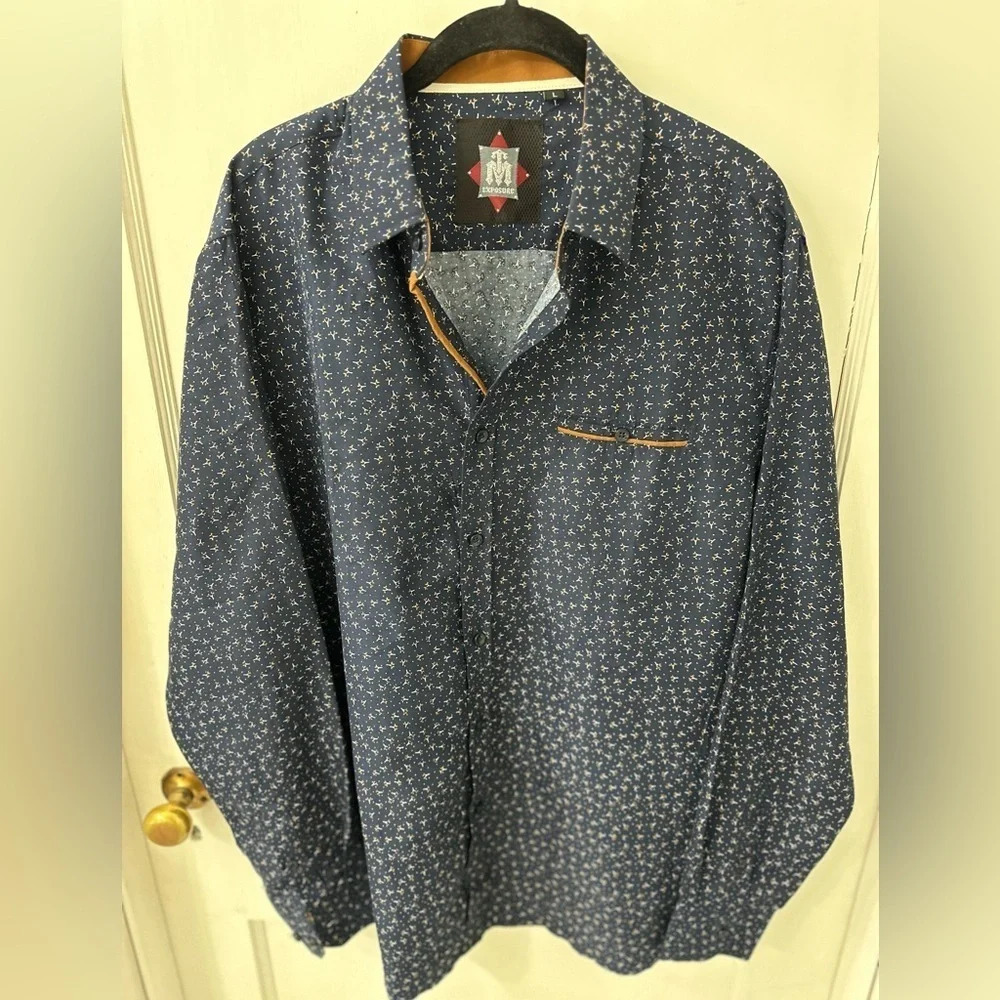 TM Exposure Men's Large Button Down Long Sleeve‎ Shirt